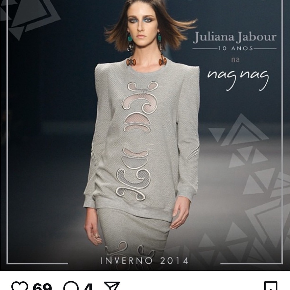 Juliana Jabour Runway sweater size 2 mesh gray embroidered high end designer